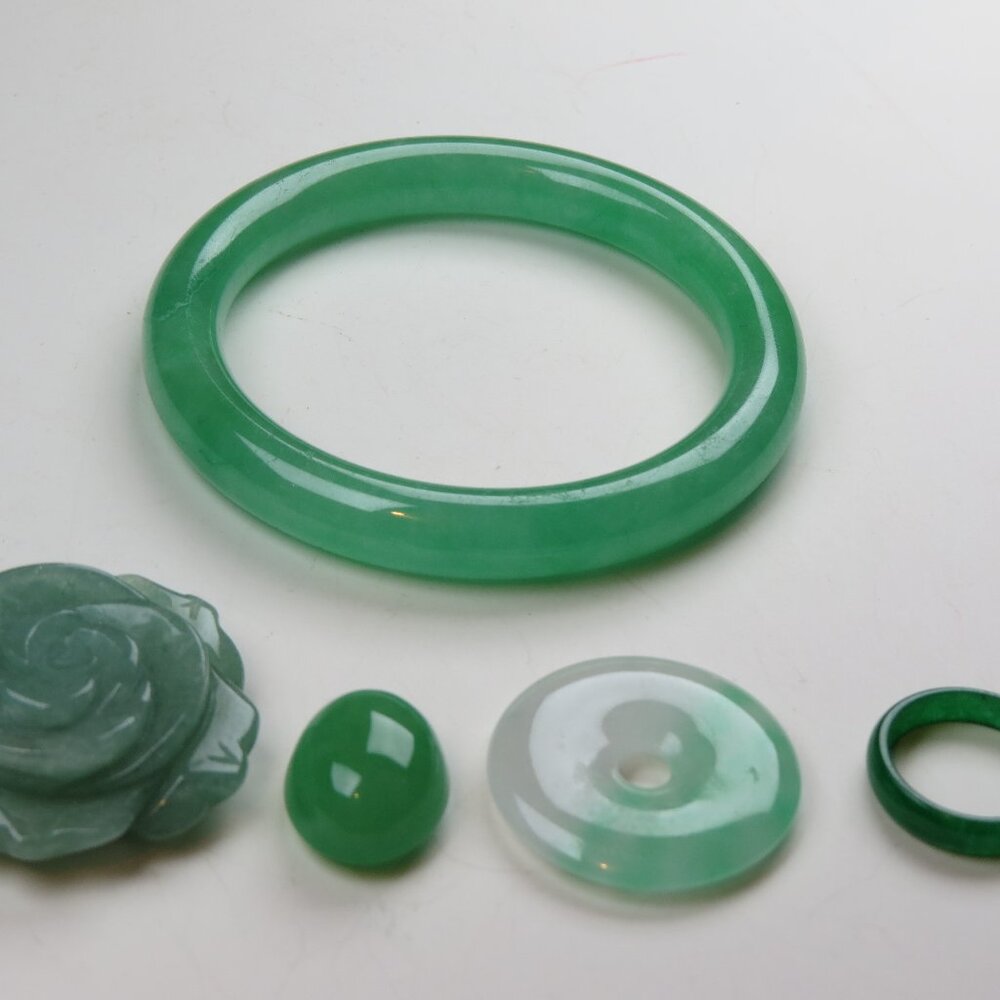 Natural Jade Bangle & Ring & 3 carved pendent Lot Sale.